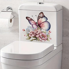 Flowers & Butterfly Bathroom Toilet Decal - Self-adhesive Paper Flowers