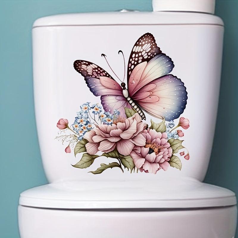 Flowers & Butterfly Bathroom Toilet Decal - Self-adhesive Paper Flowers
