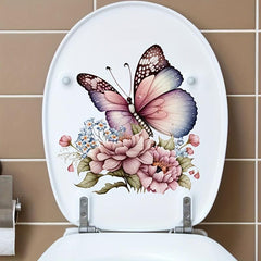 Flowers & Butterfly Bathroom Toilet Decal - Self-adhesive Paper Flowers