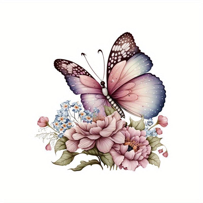 Flowers & Butterfly Bathroom Toilet Decal - Self-adhesive Paper Flowers