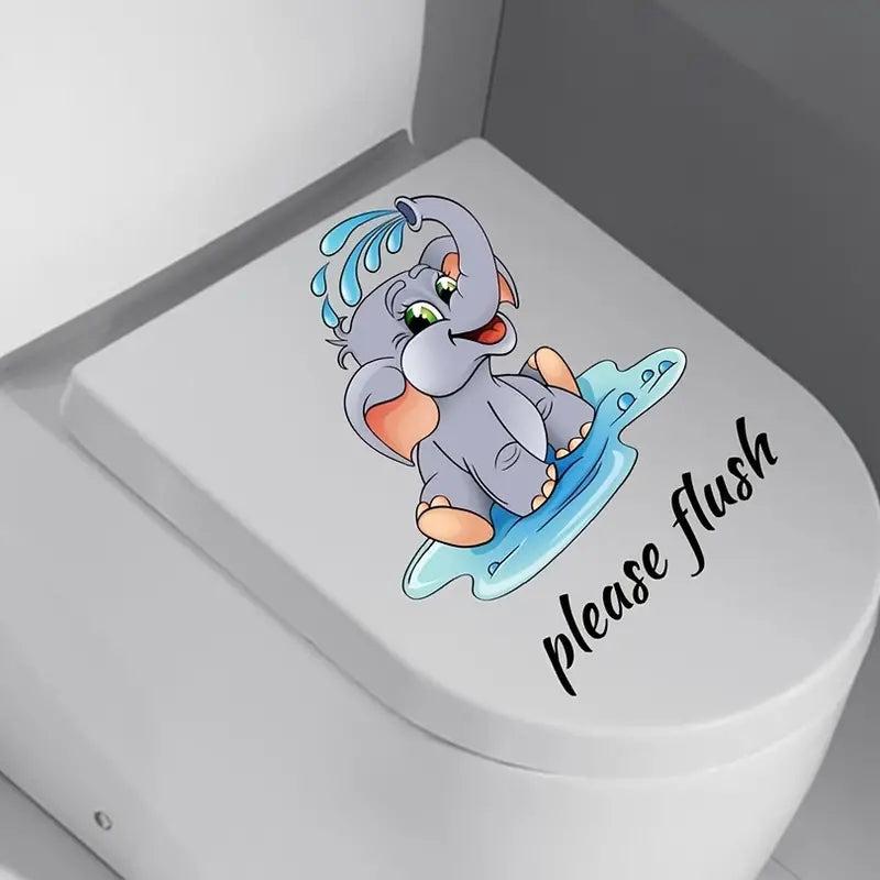 Cartoon Elephant Toilet Seat Sticker Self-adhesive Bathroom Decor