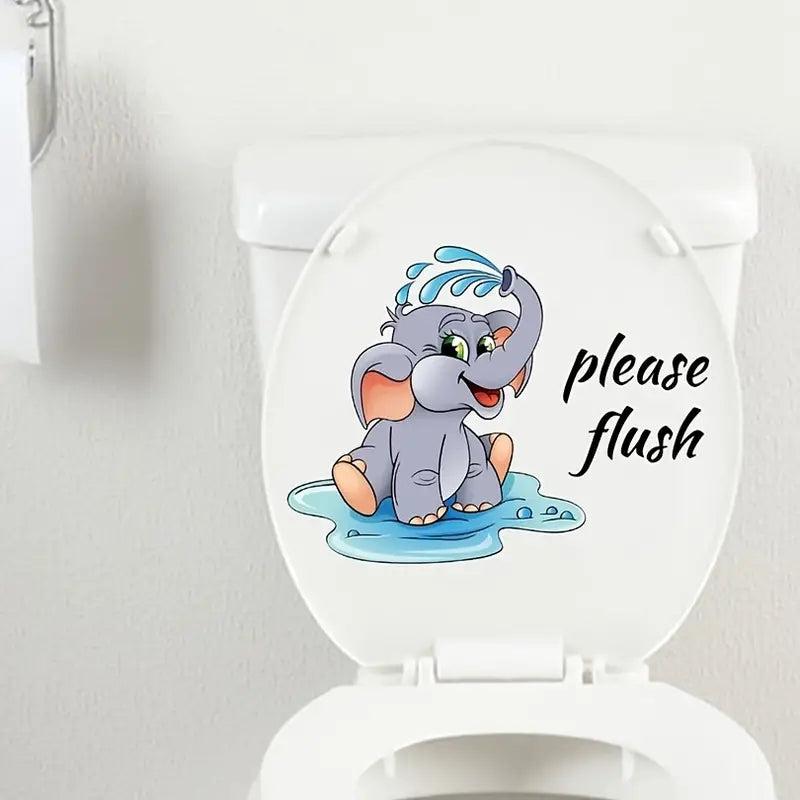 Cartoon Elephant Toilet Seat Sticker Self-adhesive Bathroom Decor