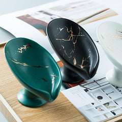 Ceramic Soap Dish Marble Pattern Self Draining Holder