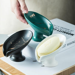 Ceramic Soap Dish Marble Pattern Self Draining Holder