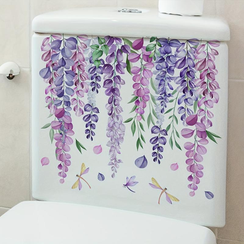 Dragonfly Flower Leaf Toilet Wall Sticker Self-Adhesive Bathroom Decoration