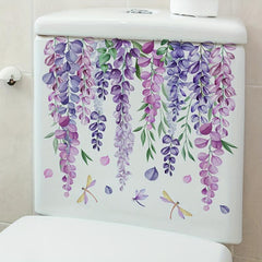 Dragonfly Flower Leaf Toilet Wall Sticker Self-Adhesive Bathroom Decoration