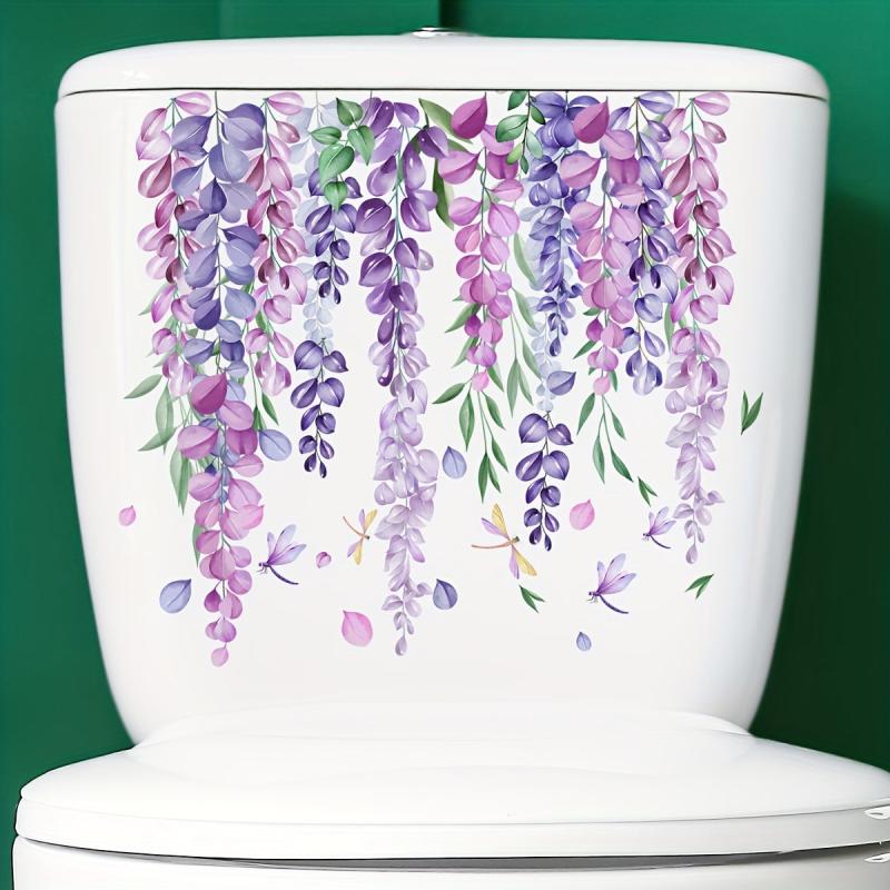Dragonfly Flower Leaf Toilet Wall Sticker Self-Adhesive Bathroom Decoration