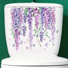 Dragonfly Flower Leaf Toilet Wall Sticker Self-Adhesive Bathroom Decoration