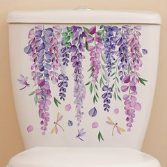 Dragonfly Flower Leaf Toilet Wall Sticker Self-Adhesive Bathroom Decoration