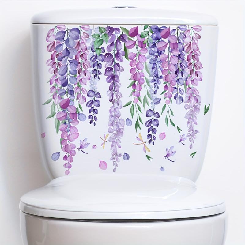 Dragonfly Flower Leaf Toilet Wall Sticker Self-Adhesive Bathroom Decoration
