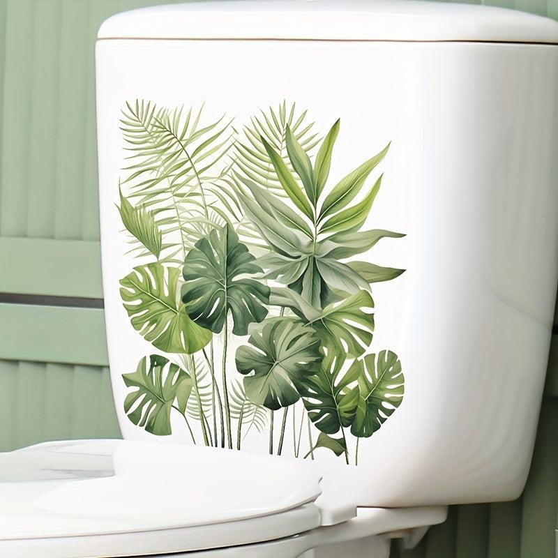 Tropical Green Leaves Toilet Sticker Self-adhesive Waterproof PVC Wall Sticker