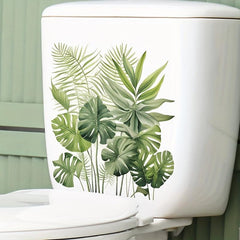 Tropical Green Leaves Toilet Sticker Self-adhesive Waterproof PVC Wall Sticker