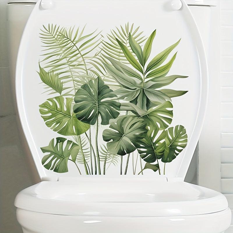 Tropical Green Leaves Toilet Sticker Self-adhesive Waterproof PVC Wall Sticker