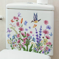 Butterfly Dragonfly Bird Flower Leaf Wall Sticker Toilet Decoration Self adhesiv