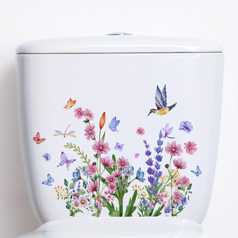 Butterfly Dragonfly Bird Flower Leaf Wall Sticker Toilet Decoration Self adhesiv