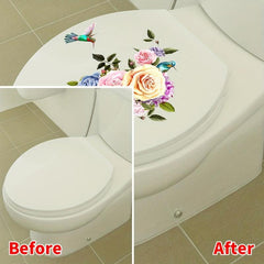 Flower & Bird Toilet Cover Decorative Sticker Self Adhesive Decal