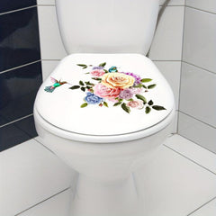Flower & Bird Toilet Cover Decorative Sticker Self Adhesive Decal