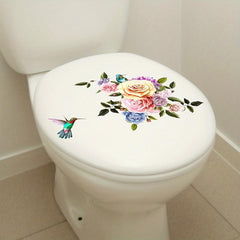Flower & Bird Toilet Cover Decorative Sticker Self Adhesive Decal