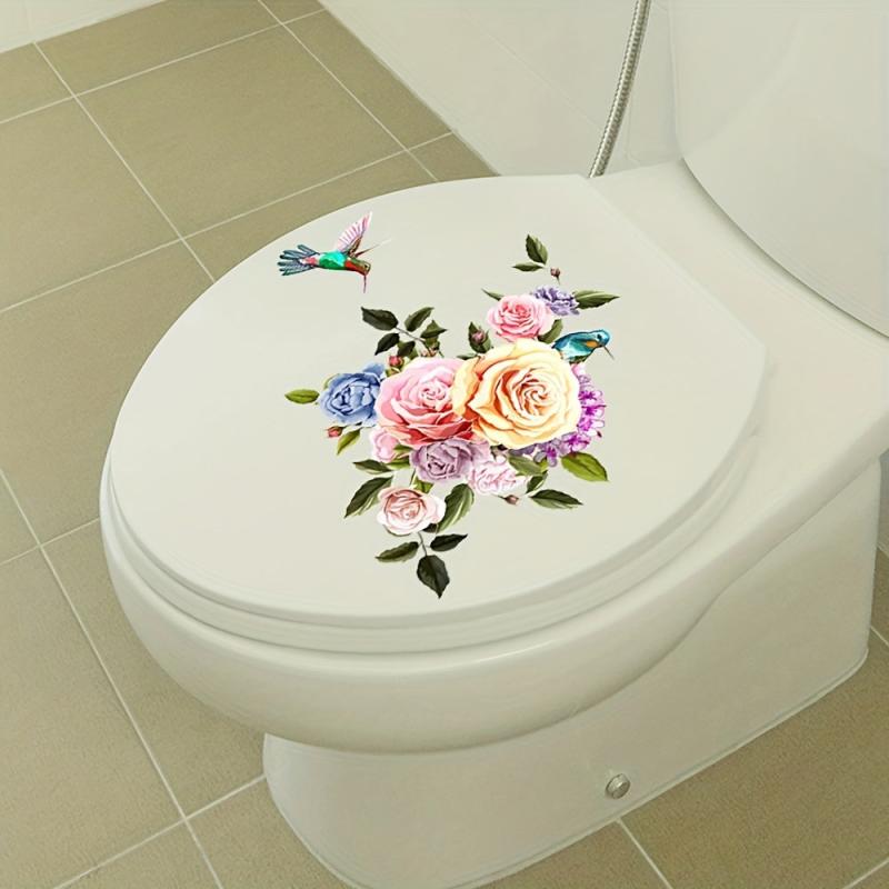 Flower & Bird Toilet Cover Decorative Sticker Self Adhesive Decal