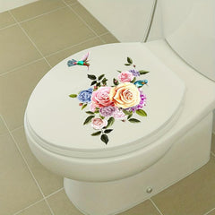 Flower & Bird Toilet Cover Decorative Sticker Self Adhesive Decal