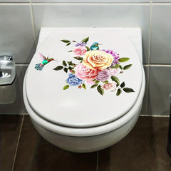 Flower & Bird Toilet Cover Decorative Sticker Self Adhesive Decal