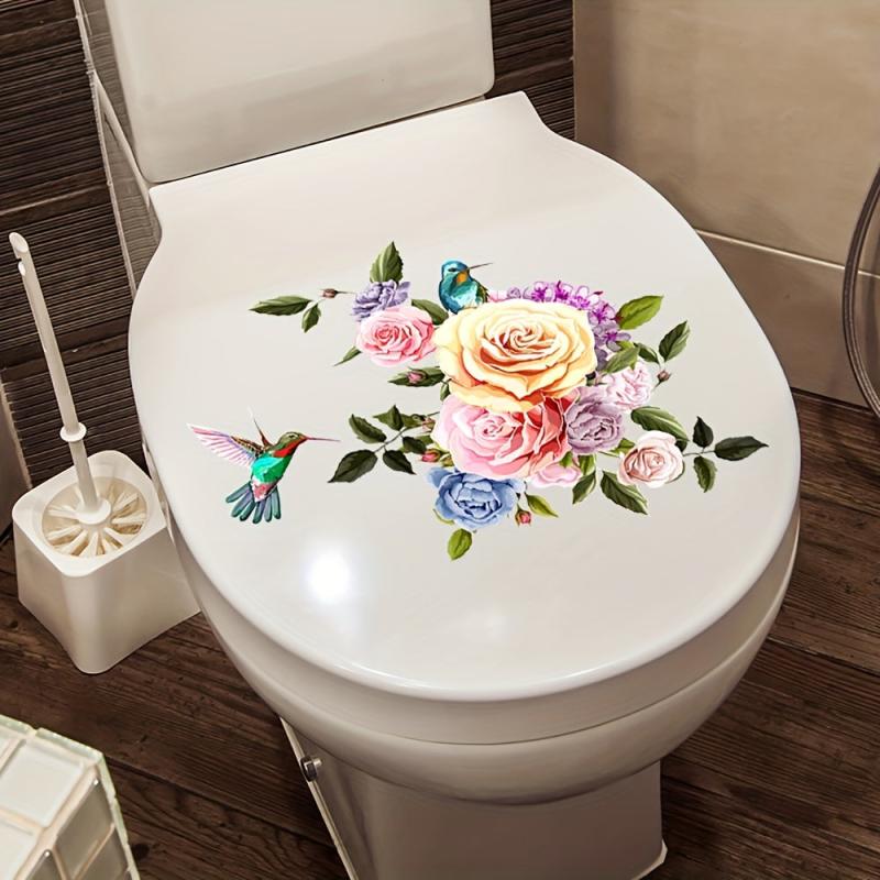 Flower & Bird Toilet Cover Decorative Sticker Self Adhesive Decal