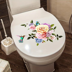 Flower & Bird Toilet Cover Decorative Sticker Self Adhesive Decal