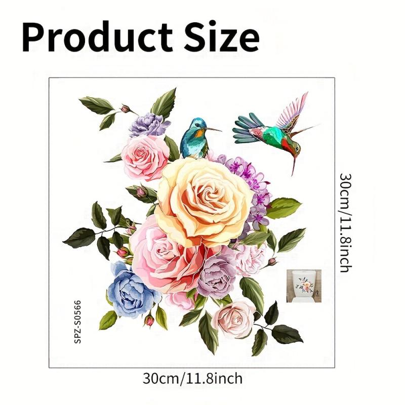 Flower & Bird Toilet Cover Decorative Sticker Self Adhesive Decal