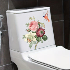 Flower Butterfly Bird Toilet Lid Decal Restroom Renovation Stickers