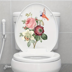 Flower Butterfly Bird Toilet Lid Decal Restroom Renovation Stickers