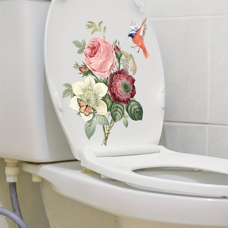 Flower Butterfly Bird Toilet Lid Decal Restroom Renovation Stickers