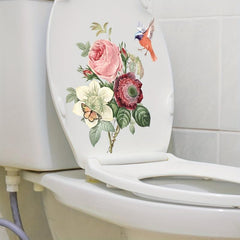 Flower Butterfly Bird Toilet Lid Decal Restroom Renovation Stickers