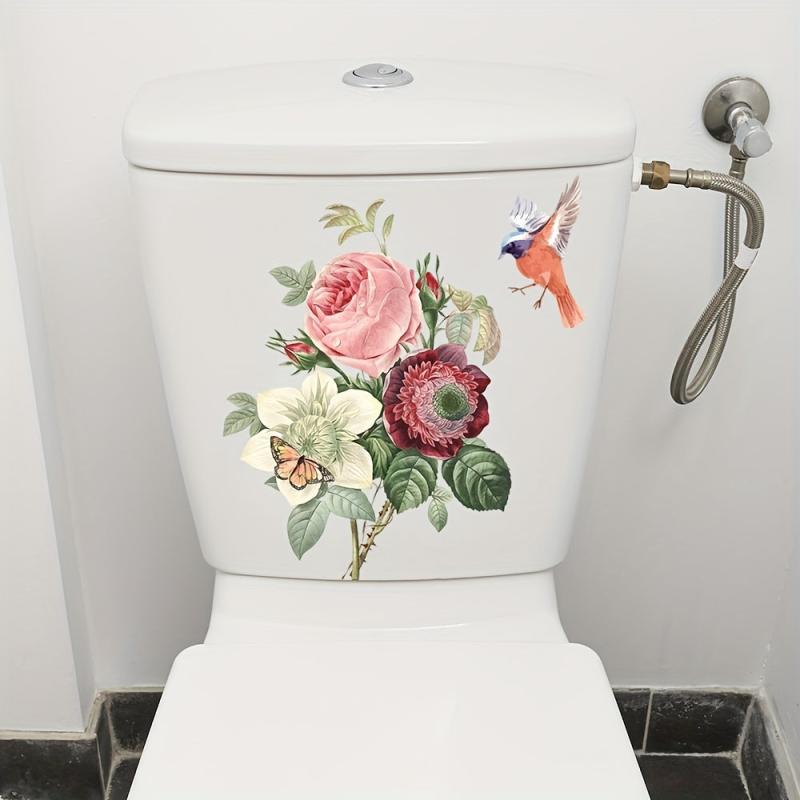 Flower Butterfly Bird Toilet Lid Decal Restroom Renovation Stickers