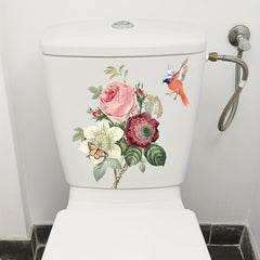 Flower Butterfly Bird Toilet Lid Decal Restroom Renovation Stickers