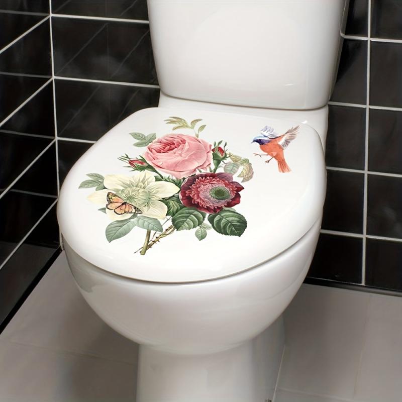Flower Butterfly Bird Toilet Lid Decal Restroom Renovation Stickers