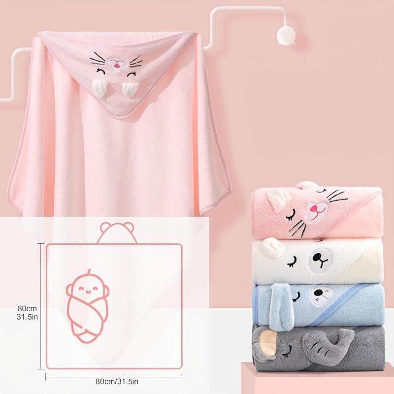 Soft Coral Fleece Baby Hooded Bath Towel Absorbent Bath Robe With Hood