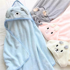 Soft Coral Fleece Baby Hooded Bath Towel Absorbent Bath Robe With Hood