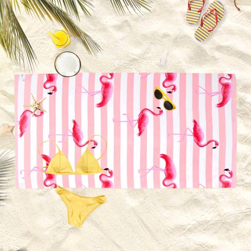 Microfiber Striped Flamingo Beach Towel Absorbent Sandproof Lightweight