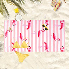 Microfiber Striped Flamingo Beach Towel Absorbent Sandproof Lightweight