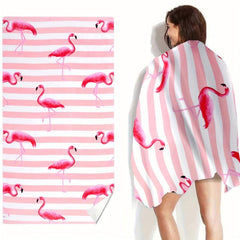Microfiber Striped Flamingo Beach Towel Absorbent Sandproof Lightweight