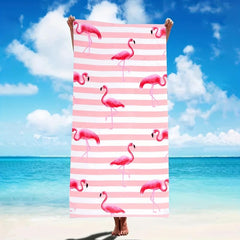 Microfiber Striped Flamingo Beach Towel Absorbent Sandproof Lightweight