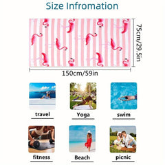Microfiber Striped Flamingo Beach Towel Absorbent Sandproof Lightweight