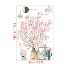 Pink Flower Puppy Toilet Sticker Waterproof Decoration