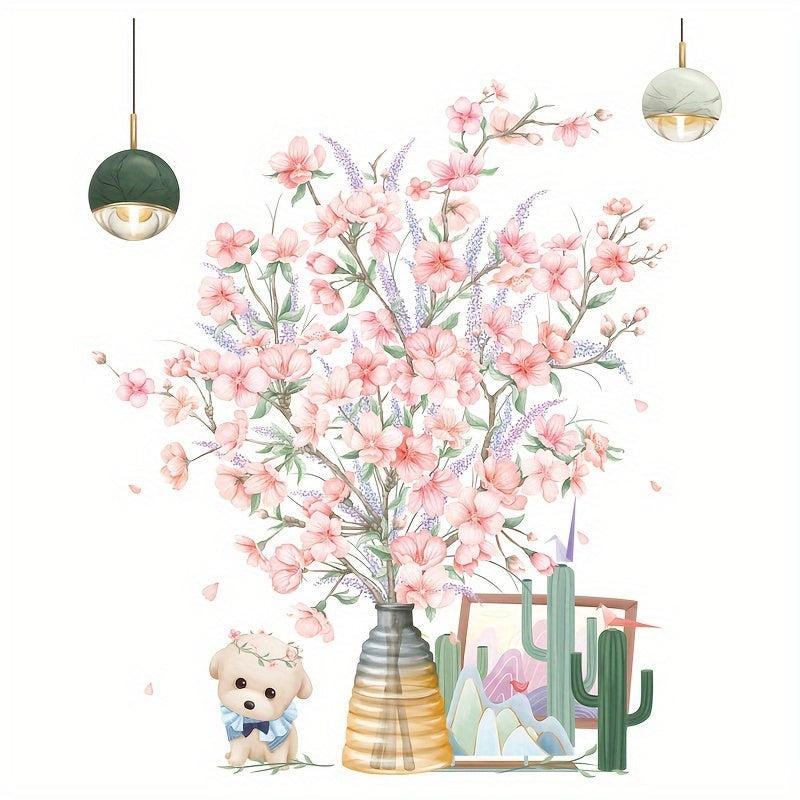 Pink Flower Puppy Toilet Sticker Waterproof Decoration