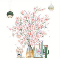 Pink Flower Puppy Toilet Sticker Waterproof Decoration