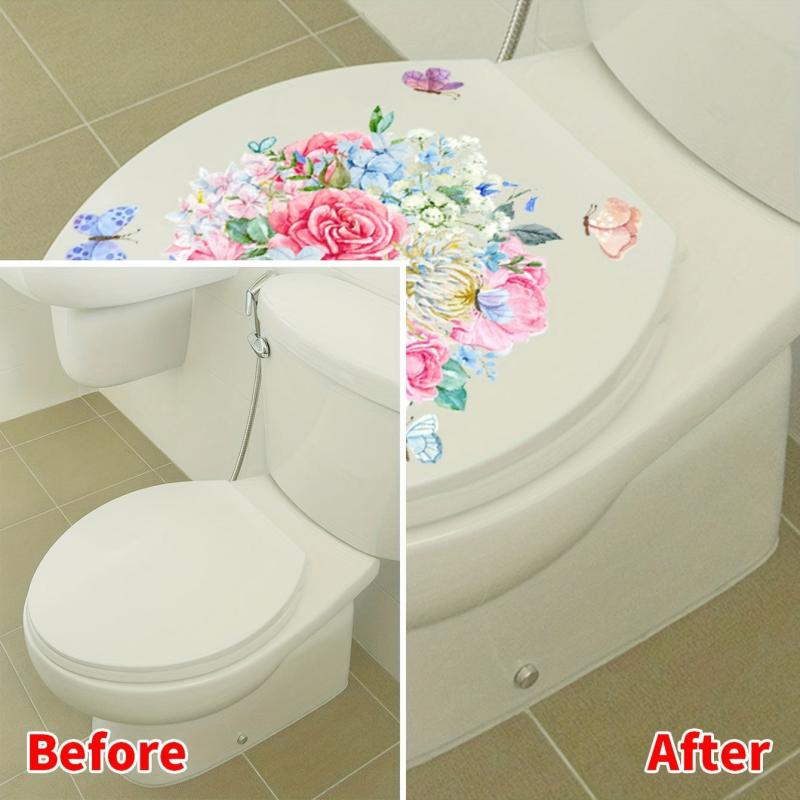 Toilet Sticker Flower Basket Butterfly Sticker Toilet Cover Decorative Sticker