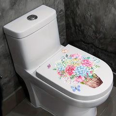 Toilet Sticker Flower Basket Butterfly Sticker Toilet Cover Decorative Sticker