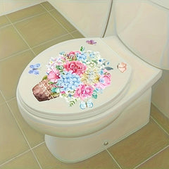 Toilet Sticker Flower Basket Butterfly Sticker Toilet Cover Decorative Sticker