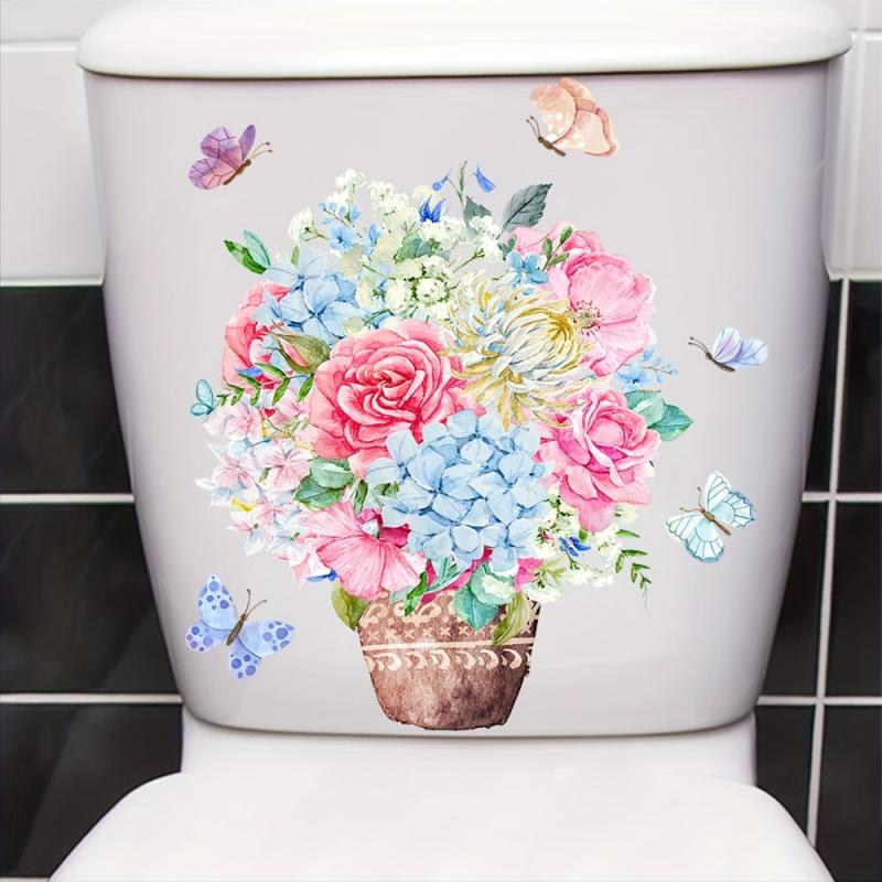 Toilet Sticker Flower Basket Butterfly Sticker Toilet Cover Decorative Sticker