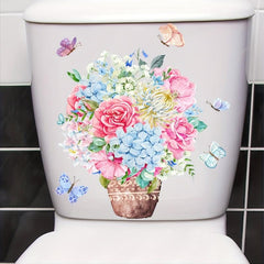 Toilet Sticker Flower Basket Butterfly Sticker Toilet Cover Decorative Sticker